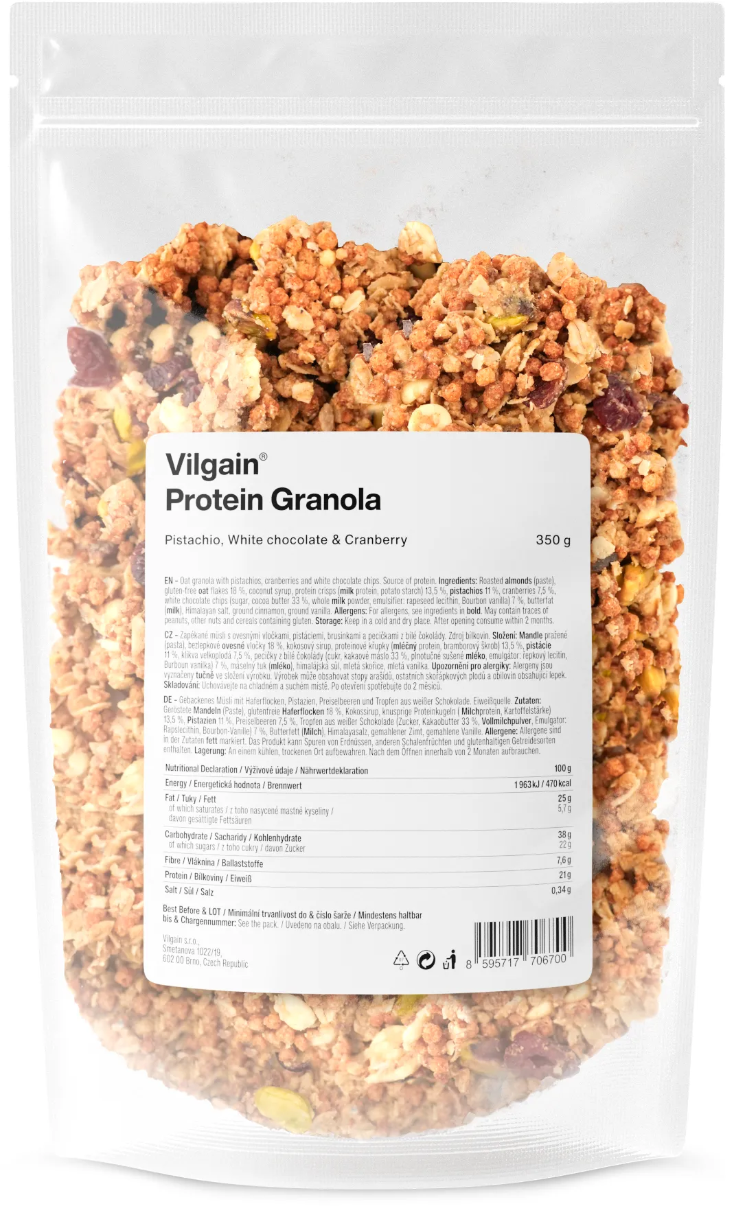 Vilgain Protein Granola Pistcie, biela okolda a brusnice 350g